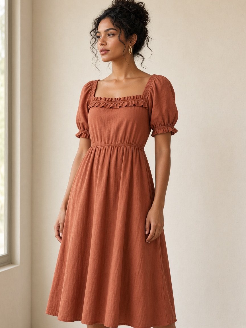 Vestido midi terracota